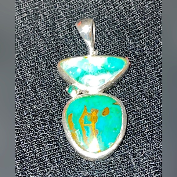 GENUINE Green & Copper Turquoise Pendant Necklace Unique One of a kind . silver - Picture 8 of 9